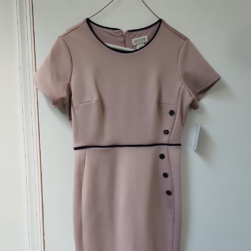 Enfocus Studio Mauve Dress with Black Button Detail